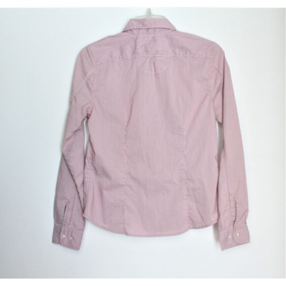 American Eagle Blouse Size 6 Purple Pink & White Pinstripes Long Sleeves - Picture 4 of 4